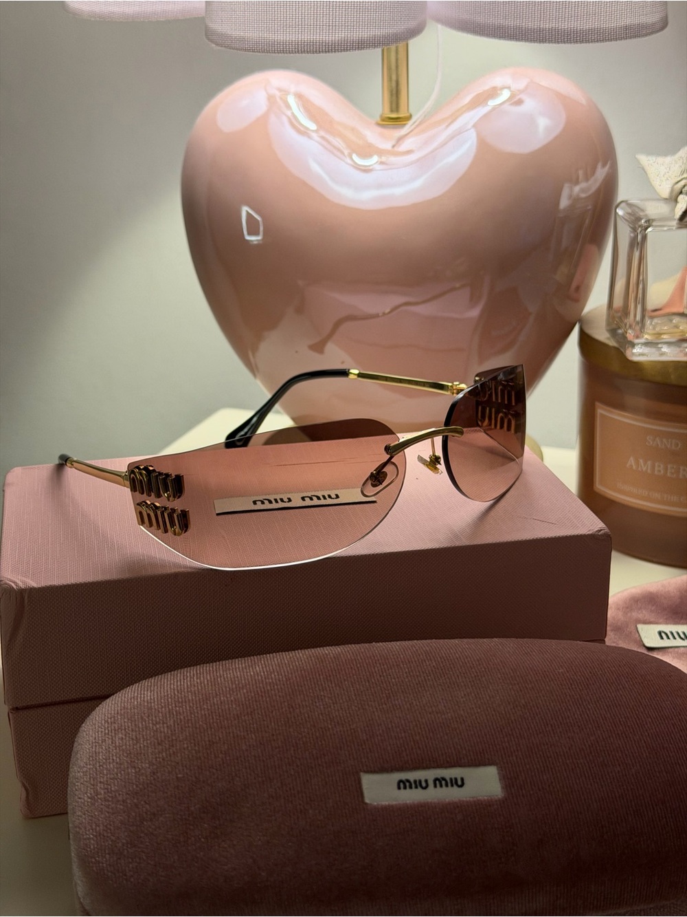 Miu Miu Gold-Trim brown Rimless Sunglasses - Picture 5 of 5